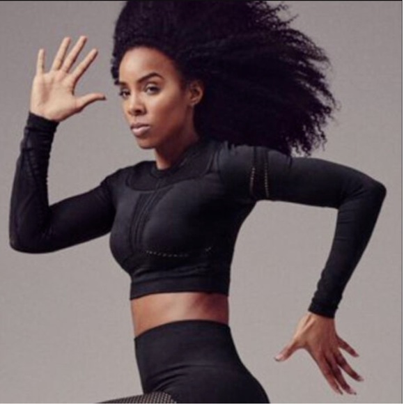 Fabletics Tops - Fabletics Kelly Rowland Jaymee Mesh Long Sleeve Black Cropped Top